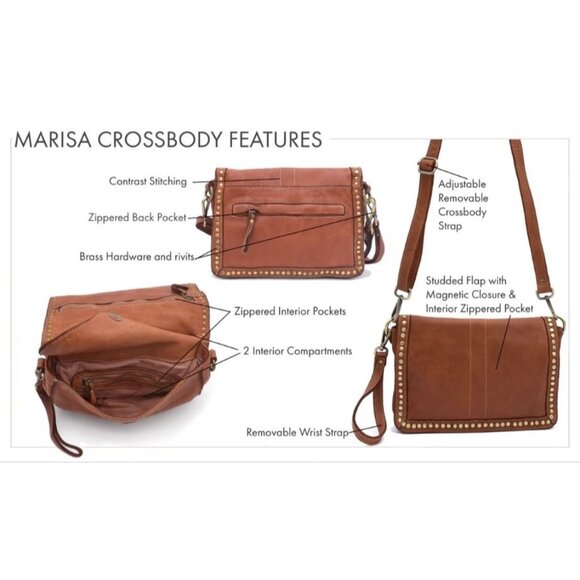 Bolsa Nova Marisa Navy Leather Crossbody Handbag Removable Straps & Studded Trim - Picture 9 of 9